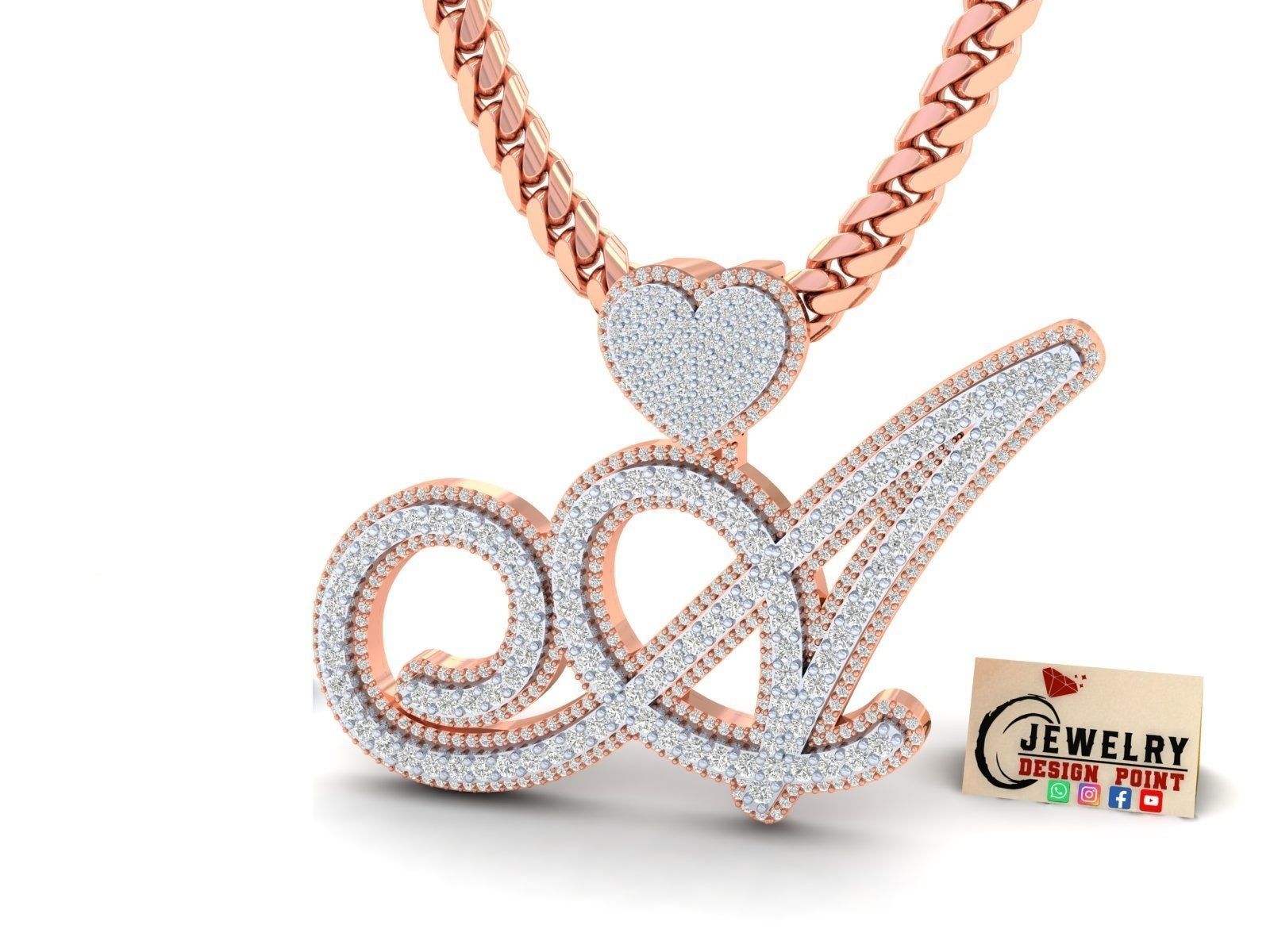 Custom Cursive Initial A Letter Diamond Pendant A to Z Alphabet 3D print model_2