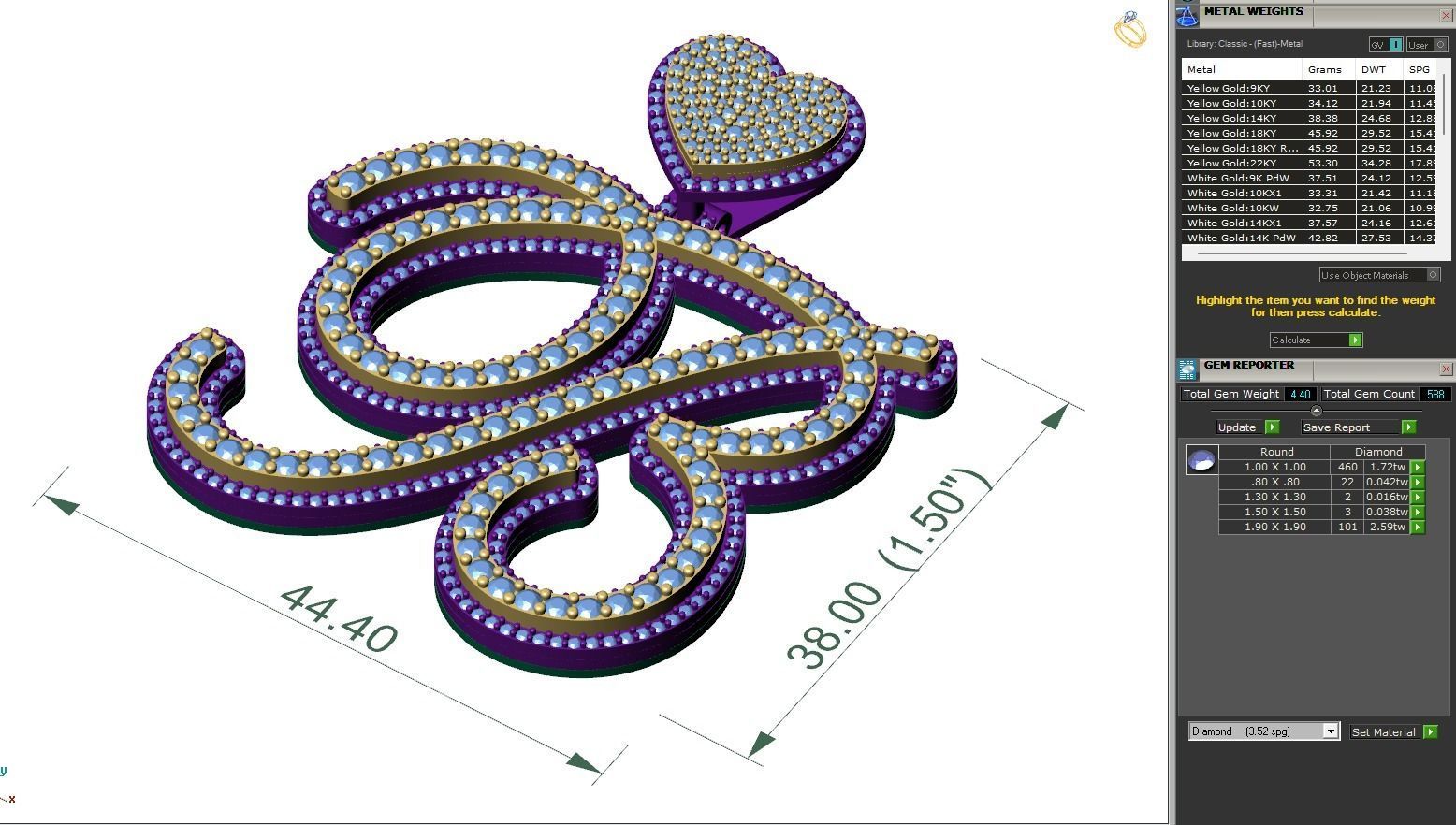 Custom Cursive Initial B Letter Diamond Pendant A to Z Alphabet 3D print model_6