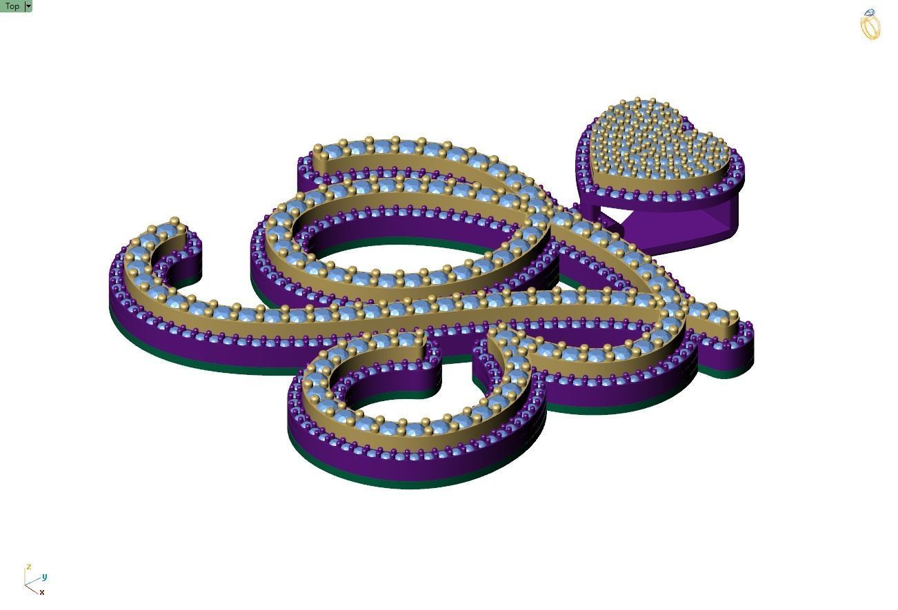 Custom Cursive Initial B Letter Diamond Pendant A to Z Alphabet 3D print model_8