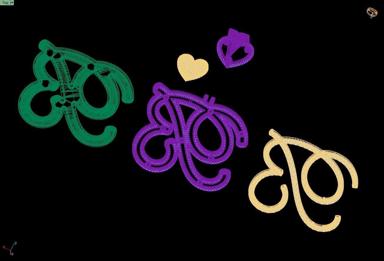 Custom Cursive Initial B Letter Diamond Pendant A to Z Alphabet 3D print model_17