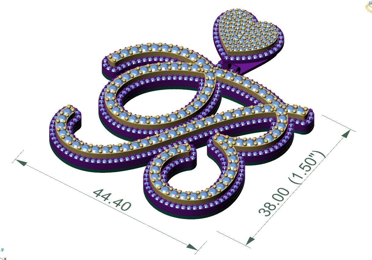 Custom Cursive Initial B Letter Diamond Pendant A to Z Alphabet 3D print model_4