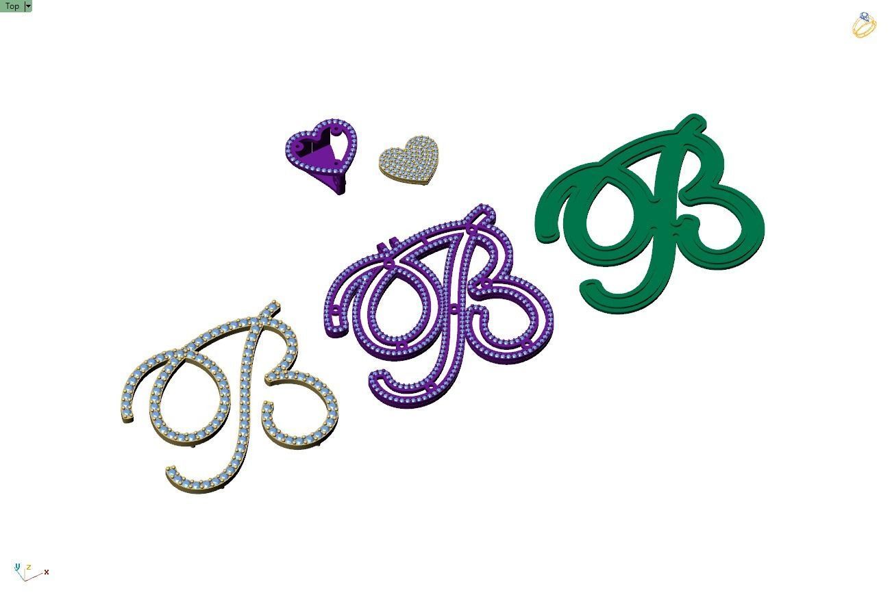 Custom Cursive Initial B Letter Diamond Pendant A to Z Alphabet 3D print model_13