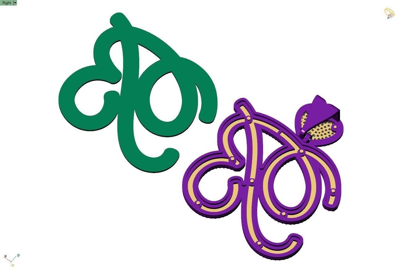 Custom Cursive Initial B Letter Diamond Pendant A to Z Alphabet 3D print model_11