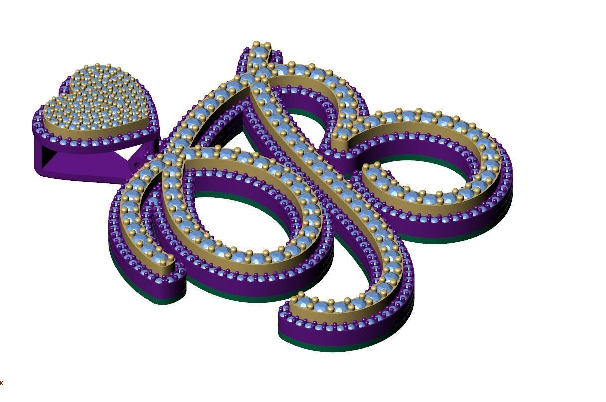 Custom Cursive Initial B Letter Diamond Pendant A to Z Alphabet 3D print model_9