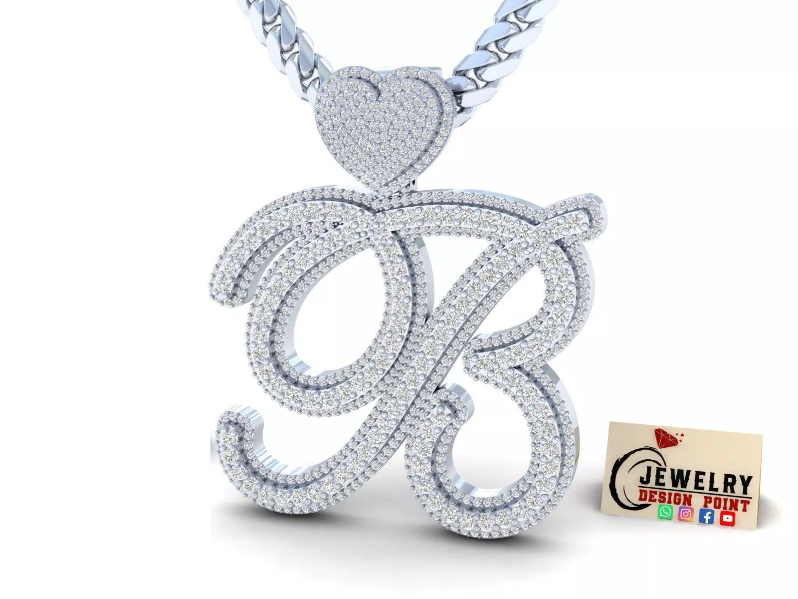 Custom Cursive Initial B Letter Diamond Pendant A to Z Alphabet 3D print model_0