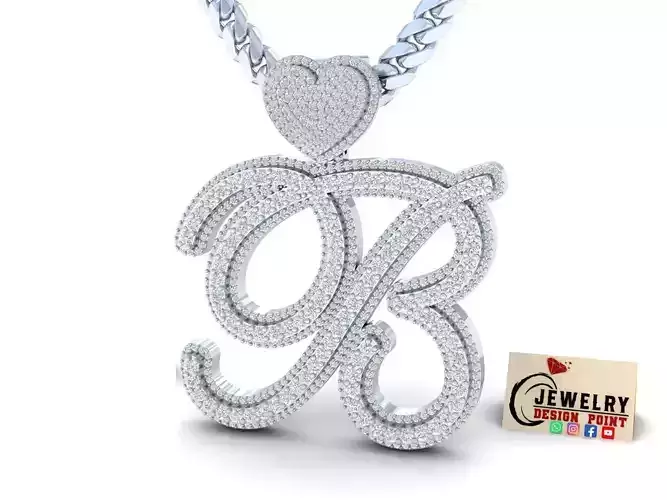 Custom Cursive Initial B Letter Diamond Pendant A to Z Alphabet 3D print model