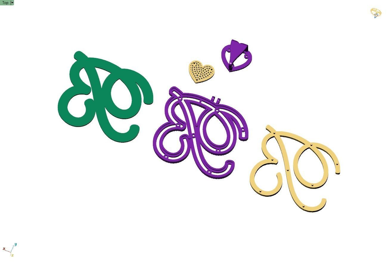 Custom Cursive Initial B Letter Diamond Pendant A to Z Alphabet 3D print model_14