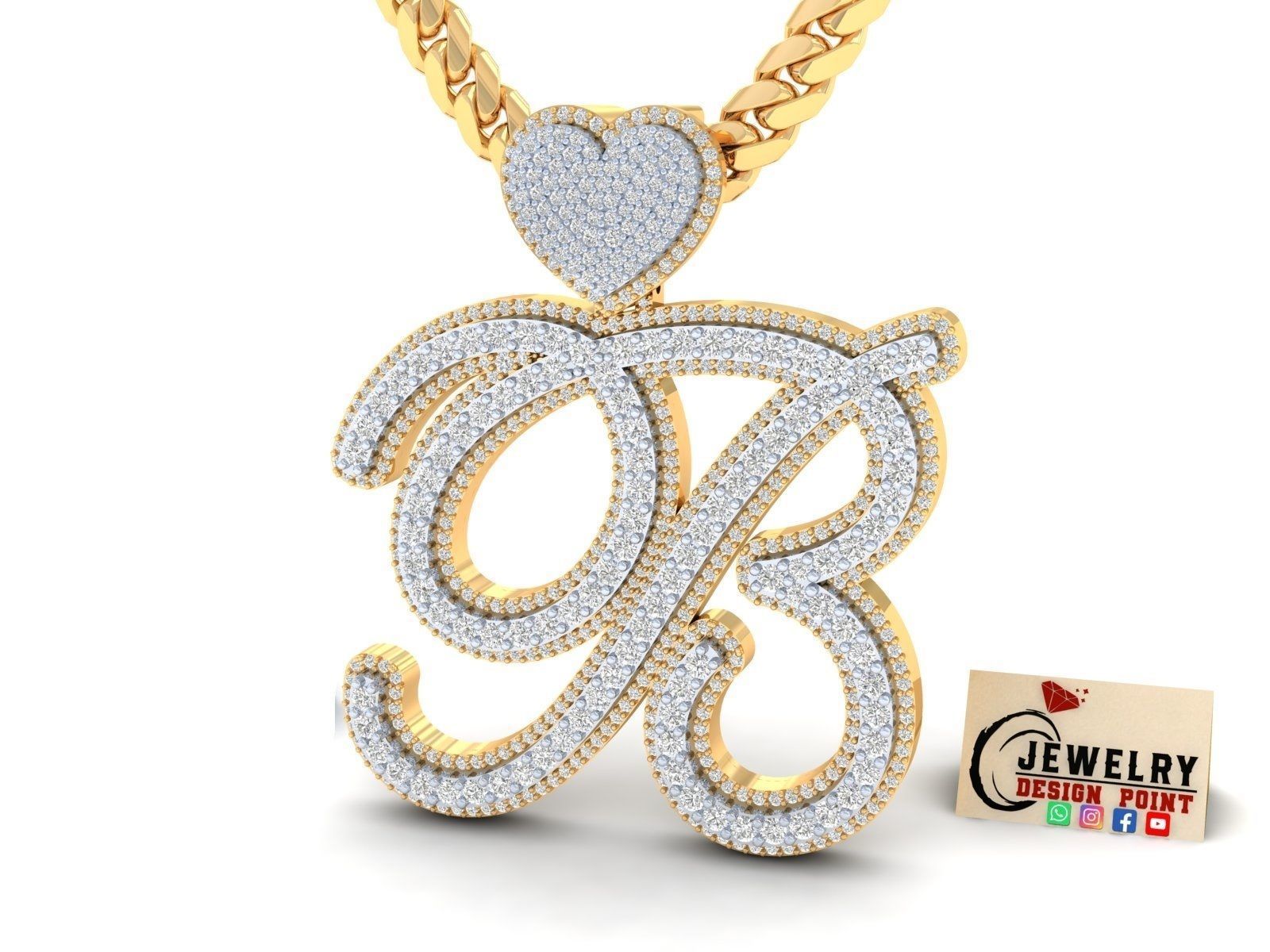 Custom Cursive Initial B Letter Diamond Pendant A to Z Alphabet 3D print model_2