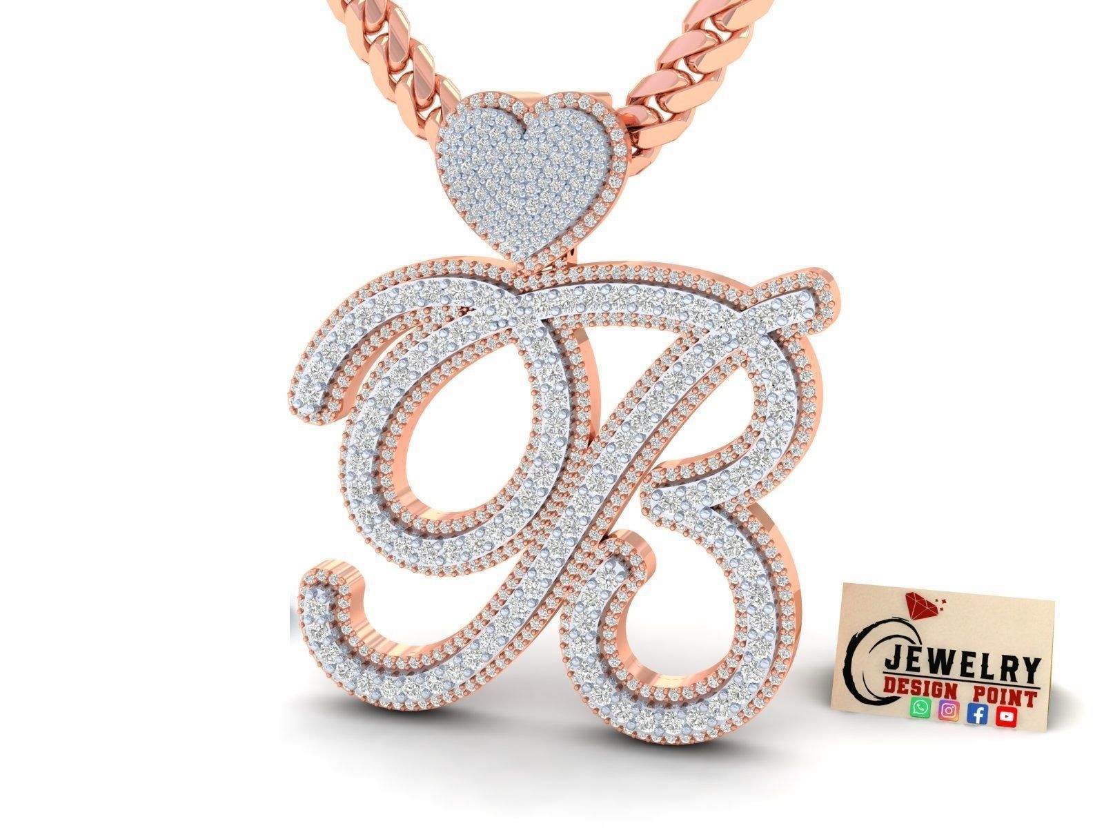 Custom Cursive Initial B Letter Diamond Pendant A to Z Alphabet 3D print model_3