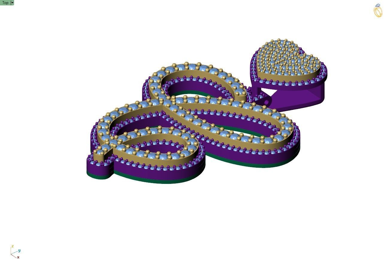 Custom Cursive Initial C Letter Diamond Pendant A to Z Alphabet 3D print model_9