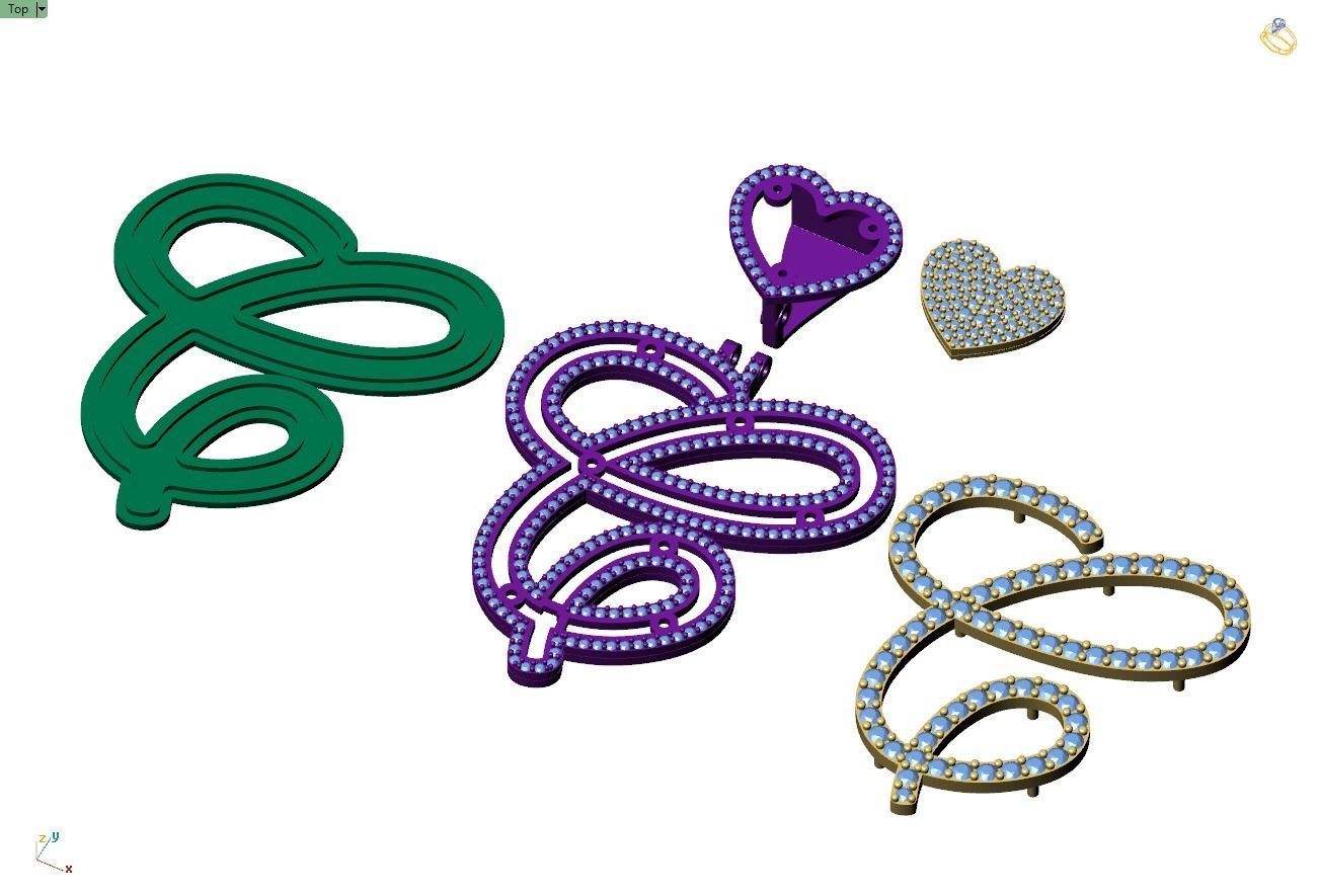 Custom Cursive Initial C Letter Diamond Pendant A to Z Alphabet 3D print model_13