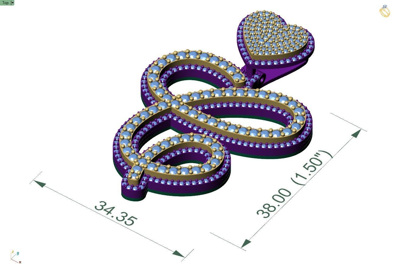 Custom Cursive Initial C Letter Diamond Pendant A to Z Alphabet 3D print model_4