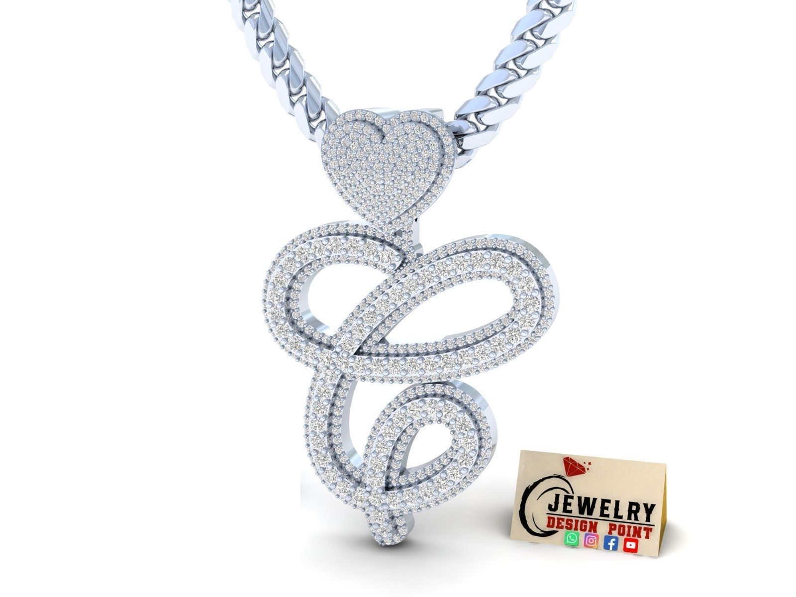 Custom Cursive Initial C Letter Diamond Pendant A to Z Alphabet 3D print model_3