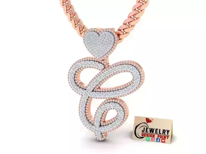 Custom Cursive Initial C Letter Diamond Pendant A to Z Alphabet 3D print model