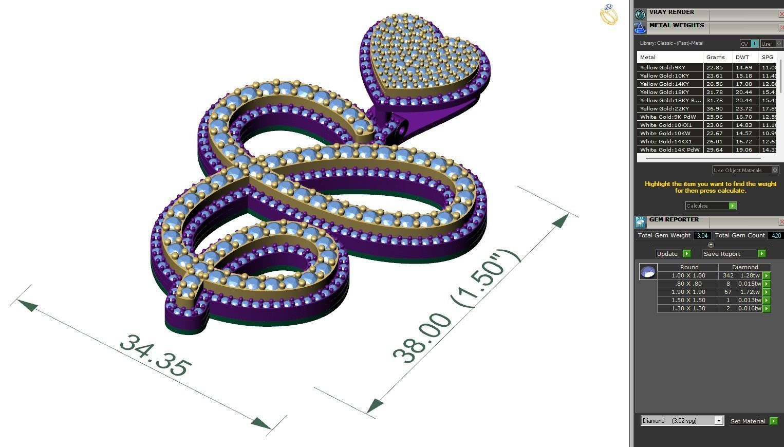 Custom Cursive Initial C Letter Diamond Pendant A to Z Alphabet 3D print model_6