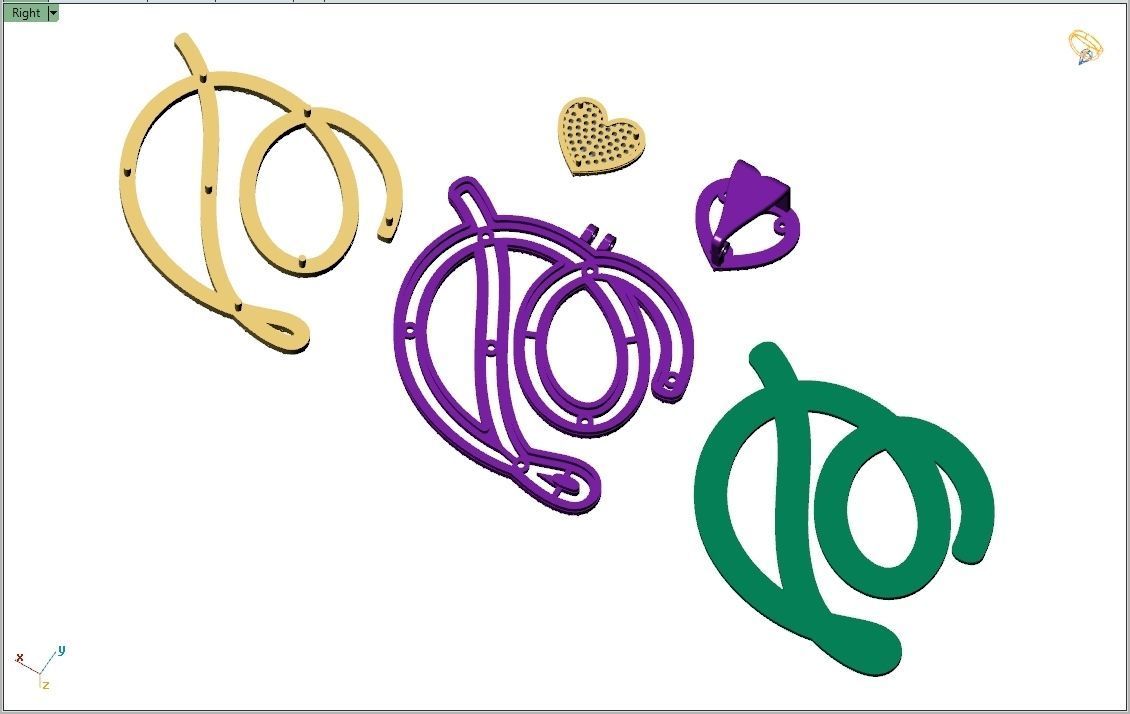 Custom Cursive Initial D Letter Diamond Pendant A to Z Alphabet 3D print model_15