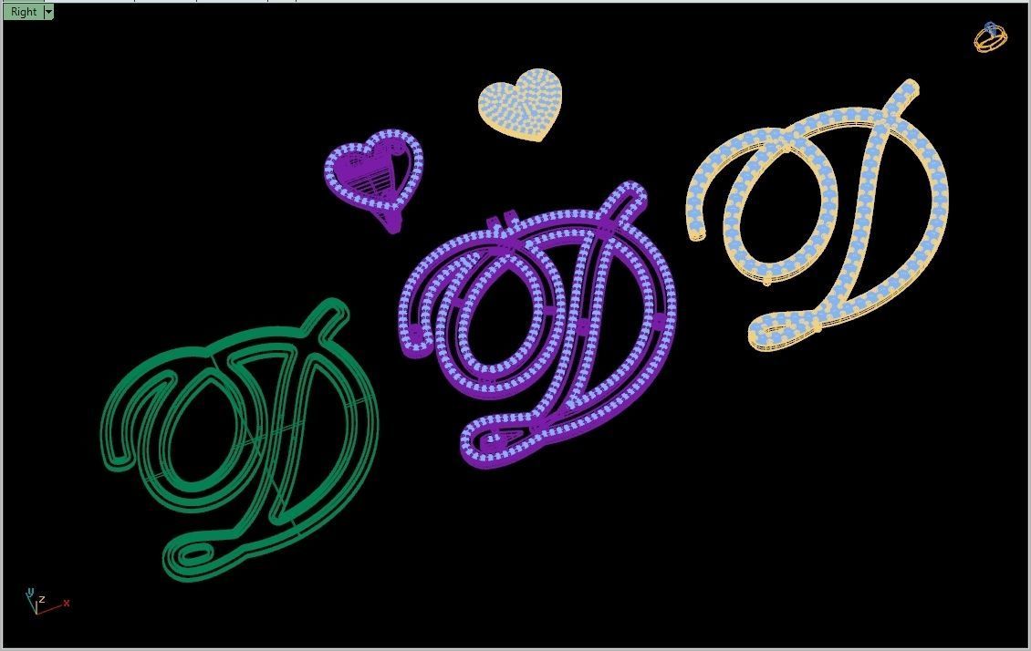 Custom Cursive Initial D Letter Diamond Pendant A to Z Alphabet 3D print model_17