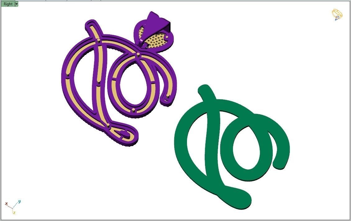 Custom Cursive Initial D Letter Diamond Pendant A to Z Alphabet 3D print model_13