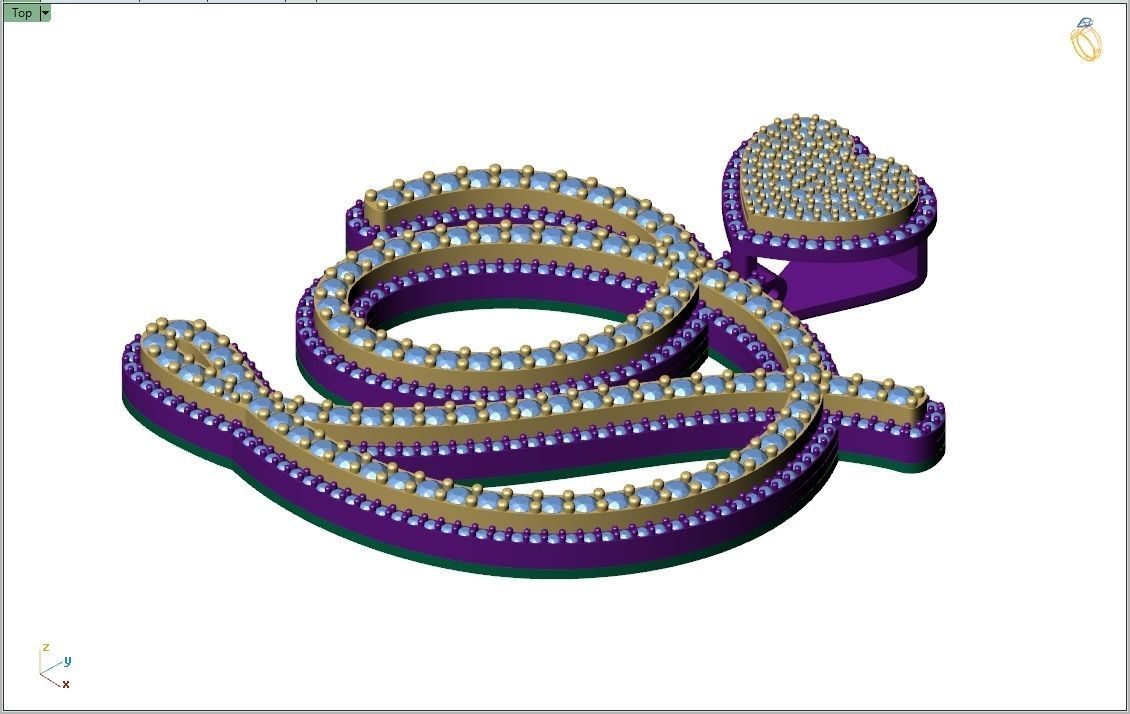 Custom Cursive Initial D Letter Diamond Pendant A to Z Alphabet 3D print model_9