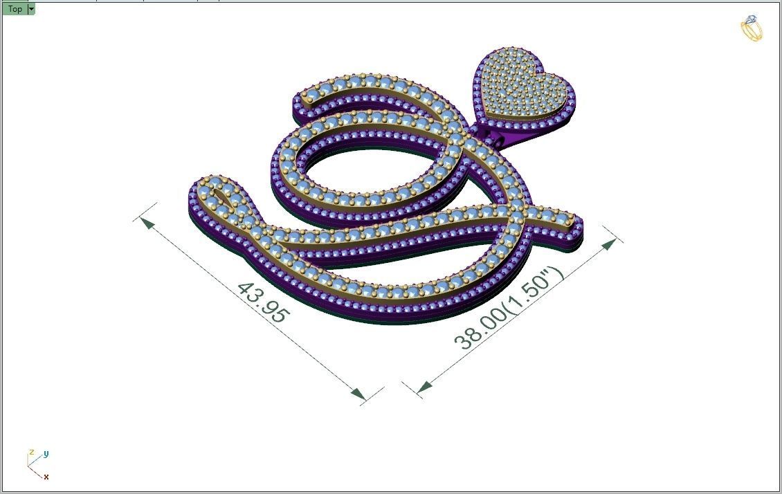 Custom Cursive Initial D Letter Diamond Pendant A to Z Alphabet 3D print model_5