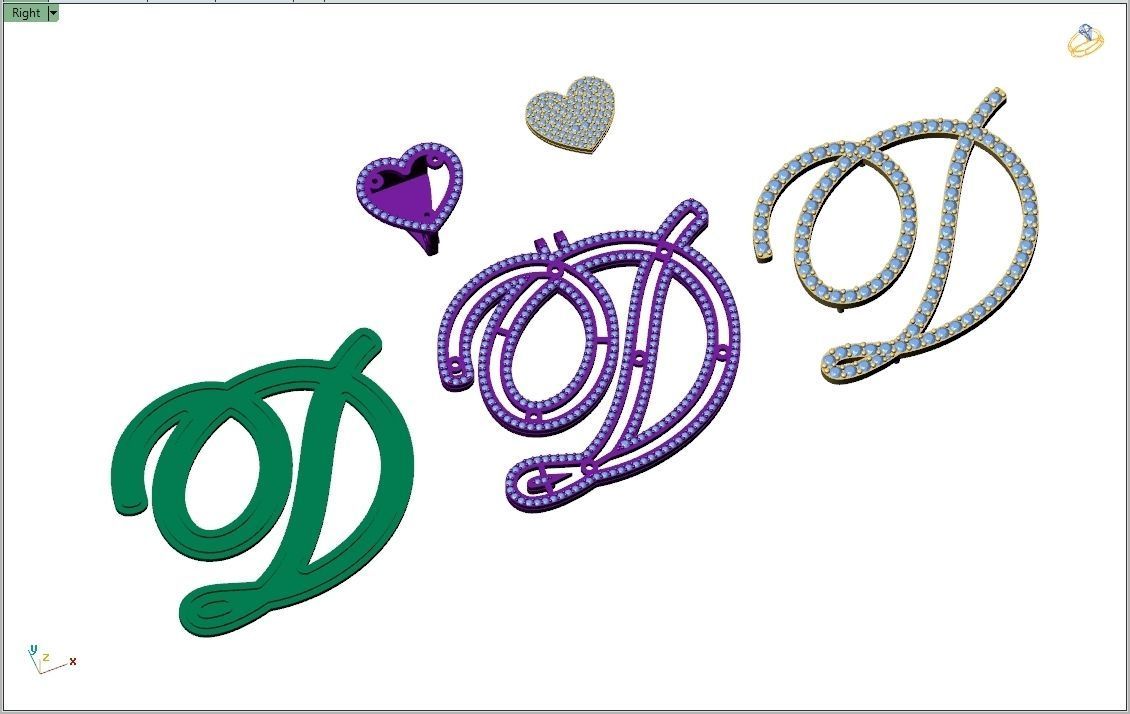 Custom Cursive Initial D Letter Diamond Pendant A to Z Alphabet 3D print model_14