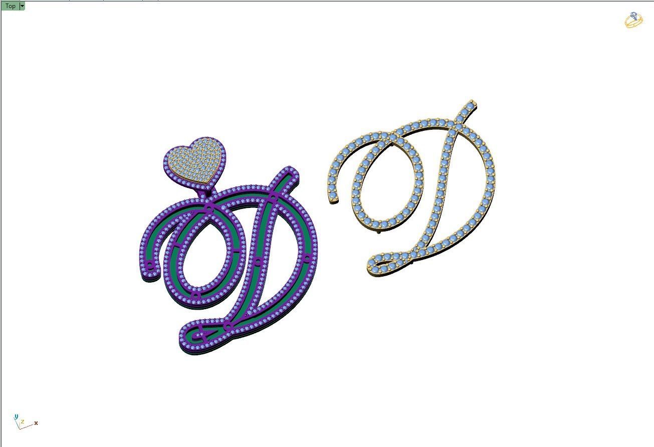 Custom Cursive Initial D Letter Diamond Pendant A to Z Alphabet 3D print model_12