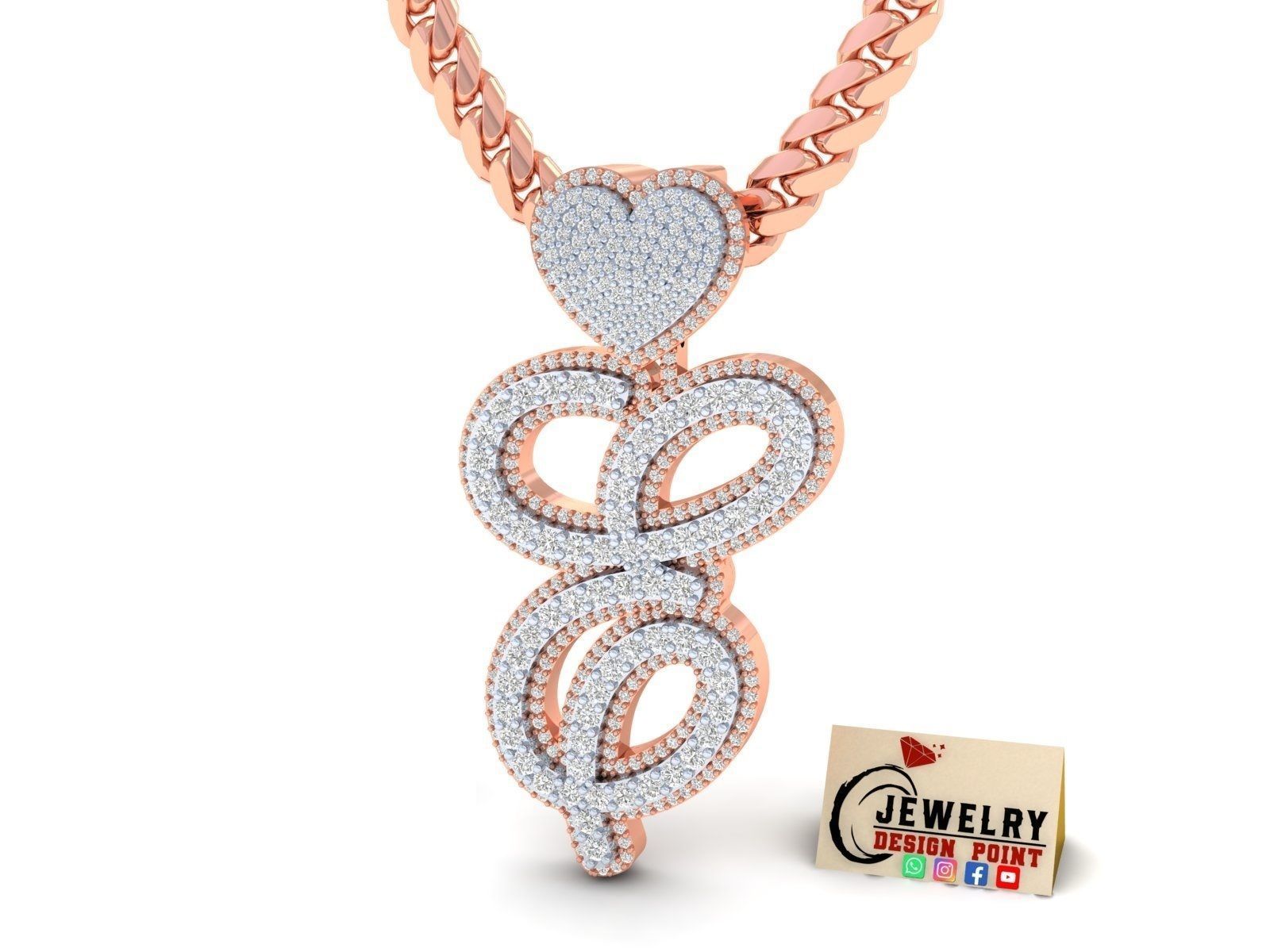 Custom Cursive Initial E Letter Diamond Pendant A to Z Alphabet 3D print model_3