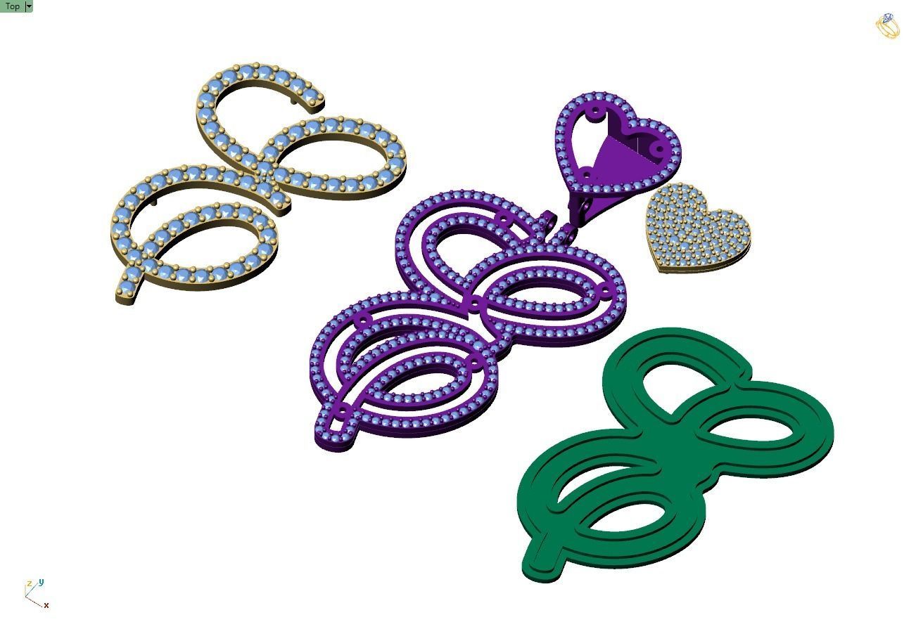 Custom Cursive Initial E Letter Diamond Pendant A to Z Alphabet 3D print model_12