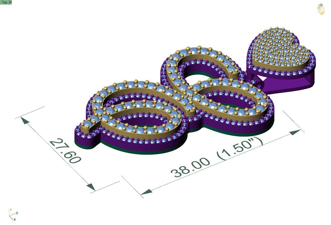 Custom Cursive Initial E Letter Diamond Pendant A to Z Alphabet 3D print model_6