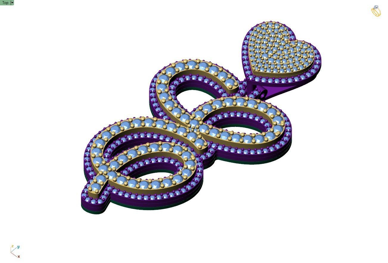 Custom Cursive Initial E Letter Diamond Pendant A to Z Alphabet 3D print model_8