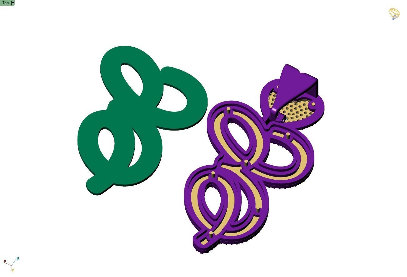 Custom Cursive Initial E Letter Diamond Pendant A to Z Alphabet 3D print model_11