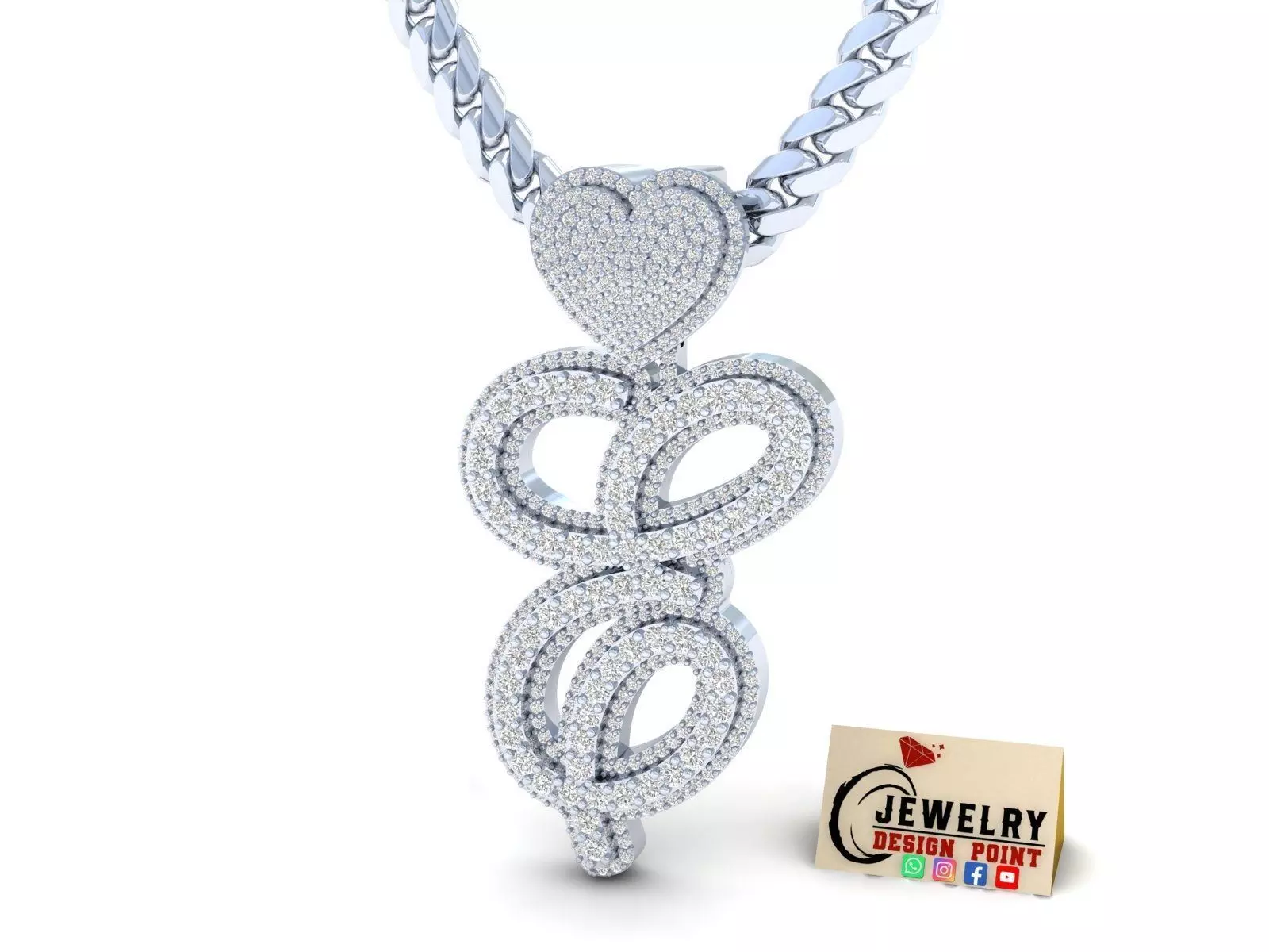 Custom Cursive Initial E Letter Diamond Pendant A to Z Alphabet 3D print model_0