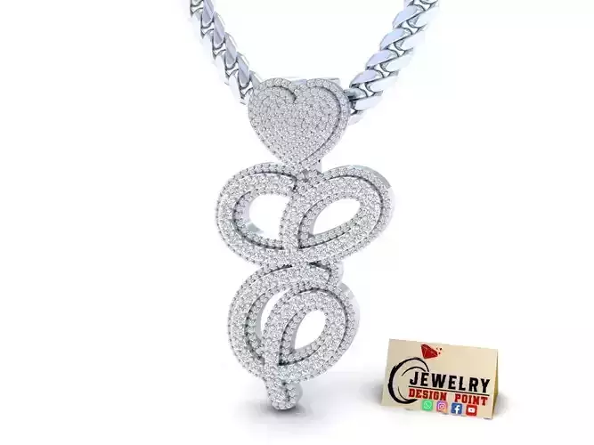 Custom Cursive Initial E Letter Diamond Pendant A to Z Alphabet 3D print model