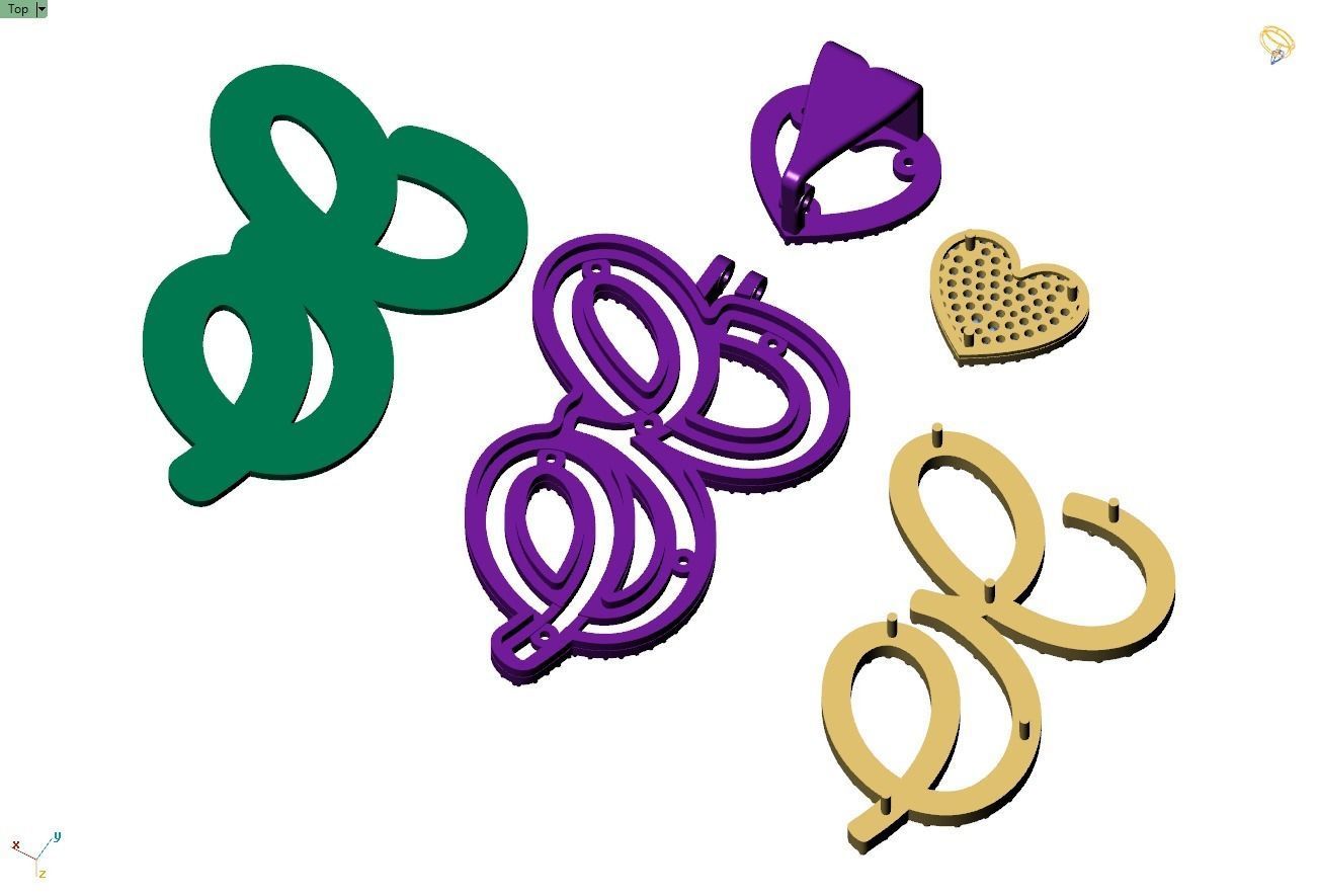 Custom Cursive Initial E Letter Diamond Pendant A to Z Alphabet 3D print model_14