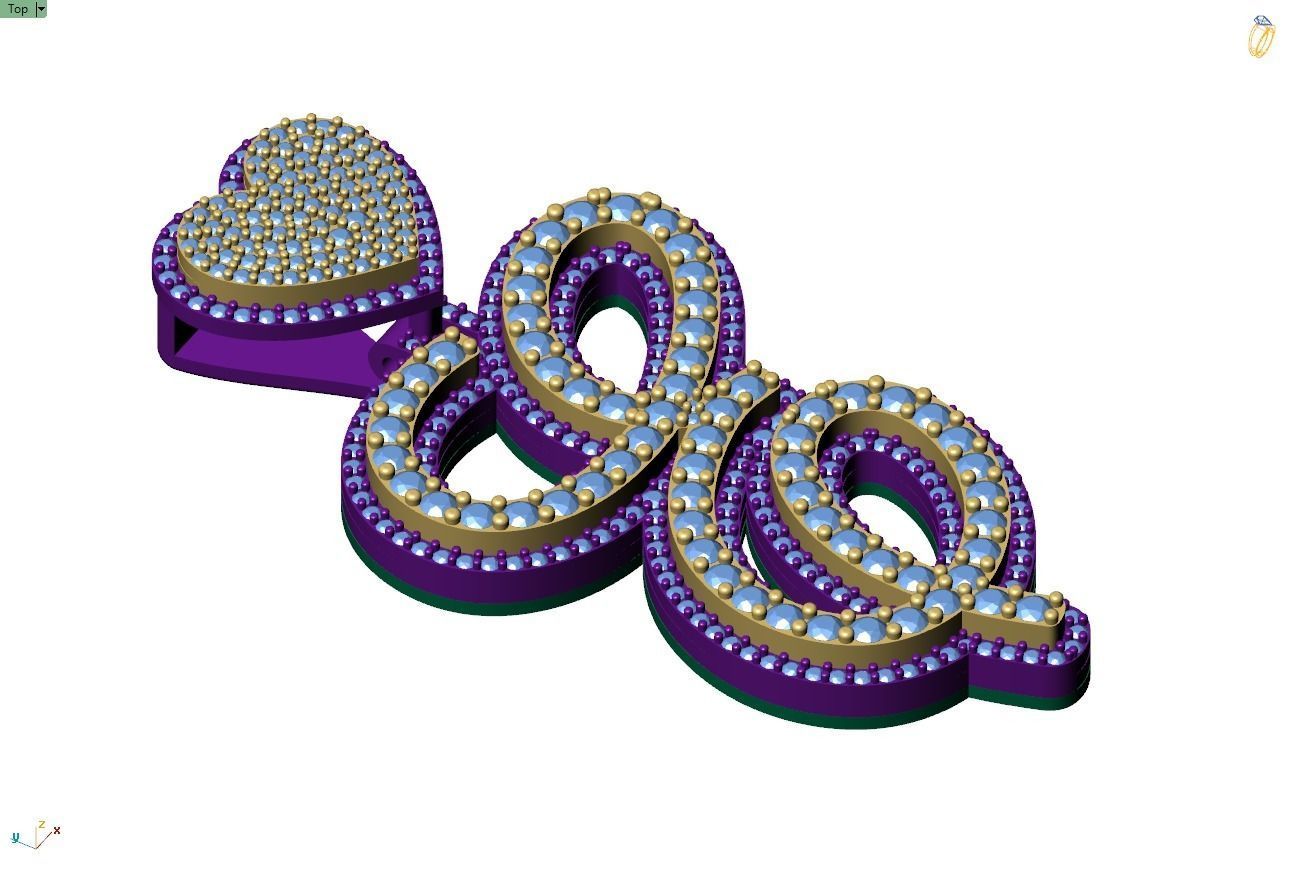 Custom Cursive Initial E Letter Diamond Pendant A to Z Alphabet 3D print model_9