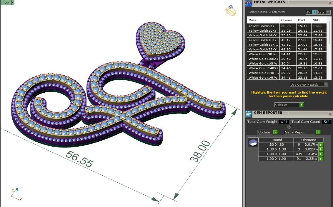 Custom Cursive Initial F Letter Diamond Pendant A to Z Alphabet 3D print model_6