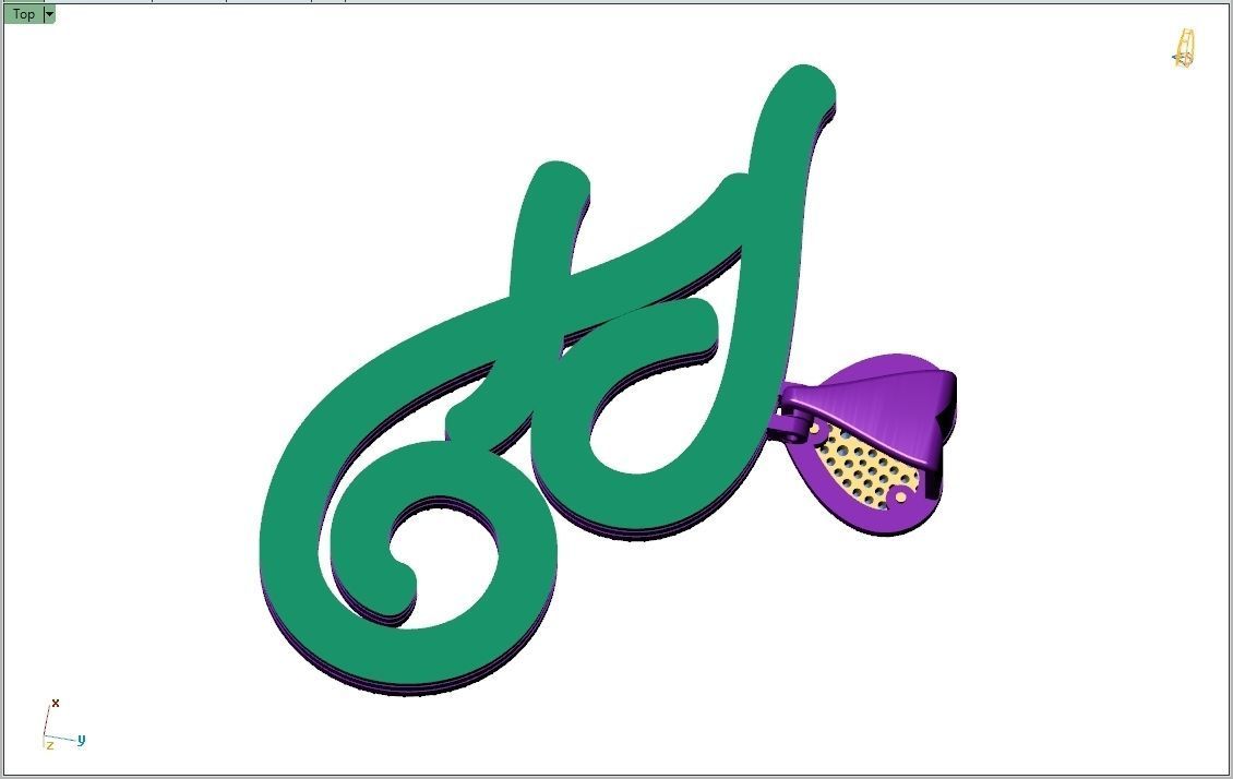 Custom Cursive Initial F Letter Diamond Pendant A to Z Alphabet 3D print model_8