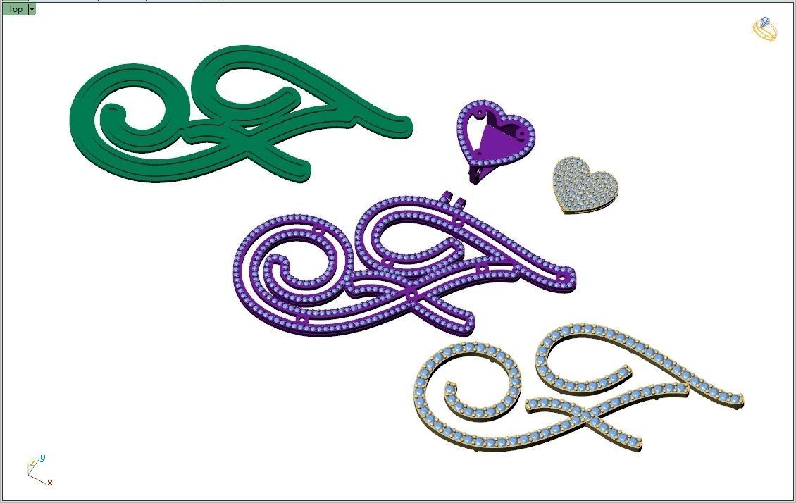 Custom Cursive Initial F Letter Diamond Pendant A to Z Alphabet 3D print model_14