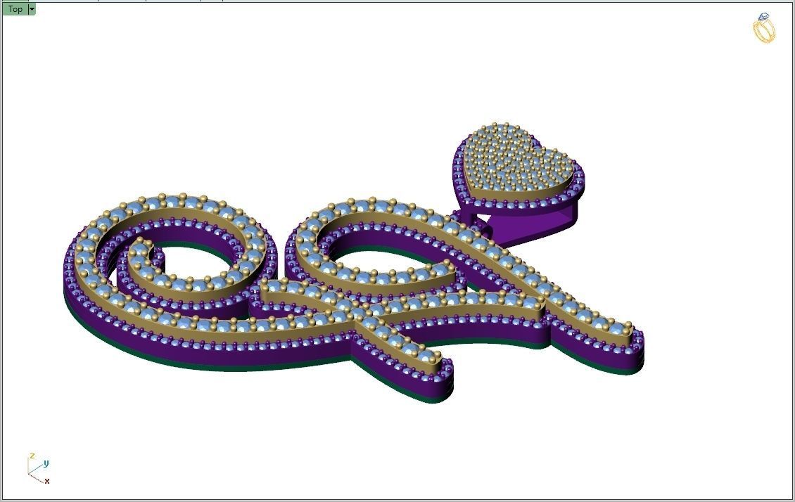 Custom Cursive Initial F Letter Diamond Pendant A to Z Alphabet 3D print model_9