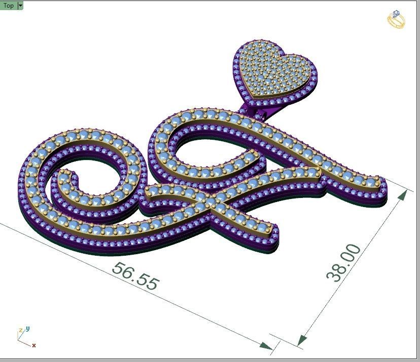 Custom Cursive Initial F Letter Diamond Pendant A to Z Alphabet 3D print model_4