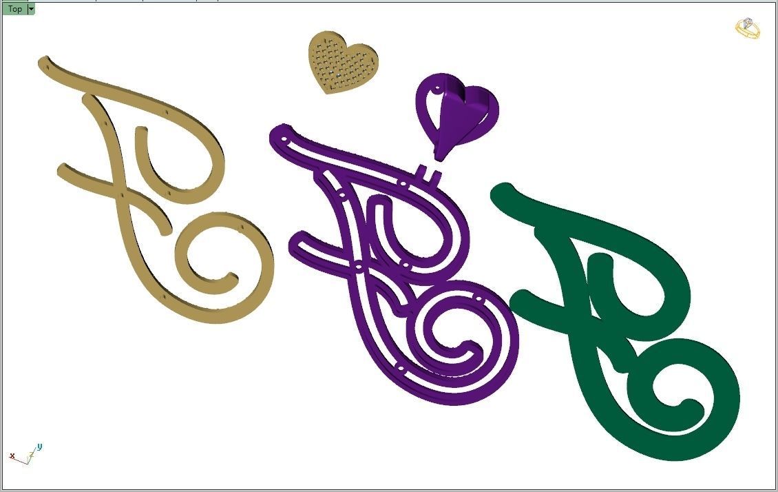 Custom Cursive Initial F Letter Diamond Pendant A to Z Alphabet 3D print model_12