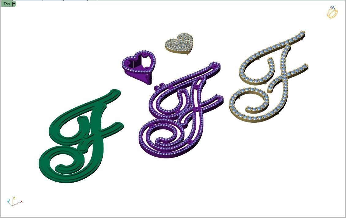 Custom Cursive Initial F Letter Diamond Pendant A to Z Alphabet 3D print model_13