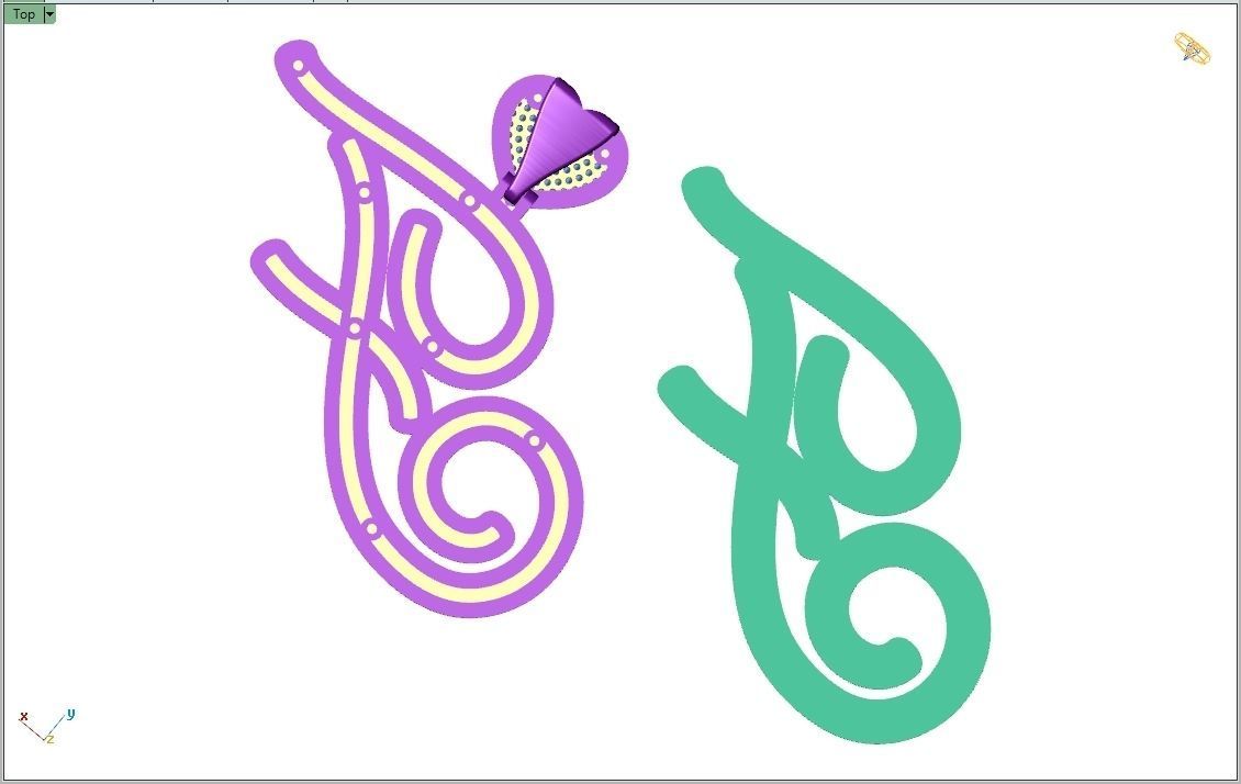 Custom Cursive Initial F Letter Diamond Pendant A to Z Alphabet 3D print model_11