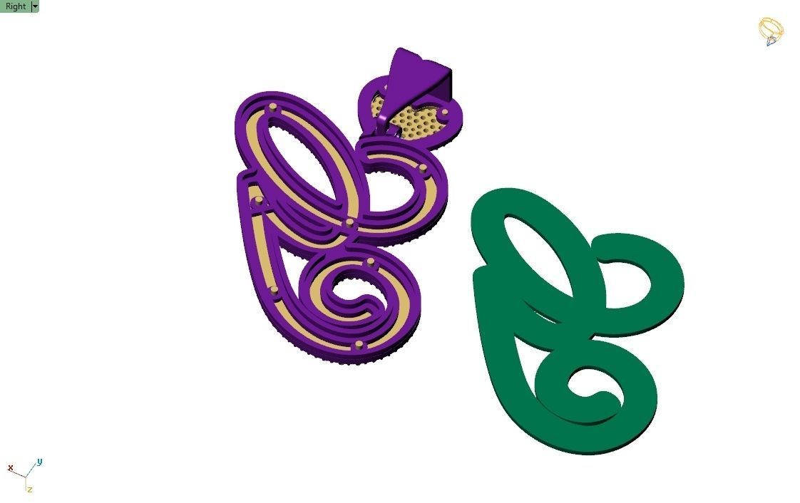 Custom Cursive Initial G Letter Diamond Pendant A to Z Alphabet 3D print model_11