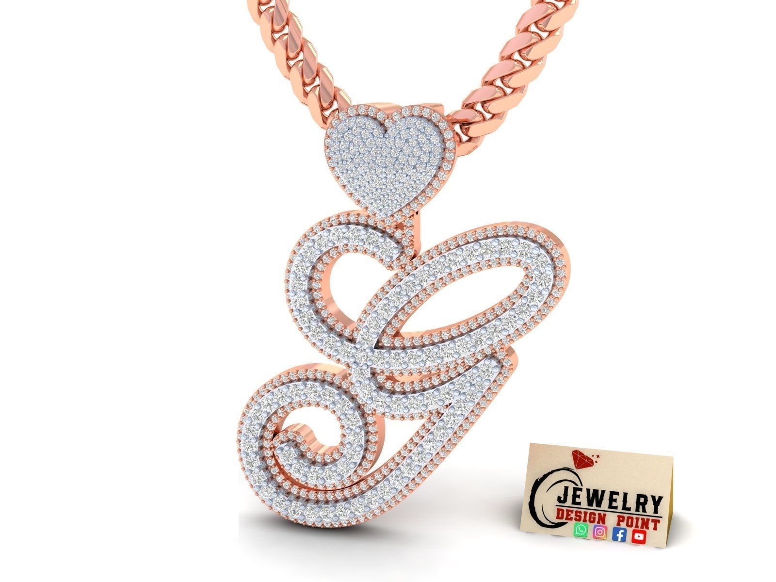 Custom Cursive Initial G Letter Diamond Pendant A to Z Alphabet 3D print model_2