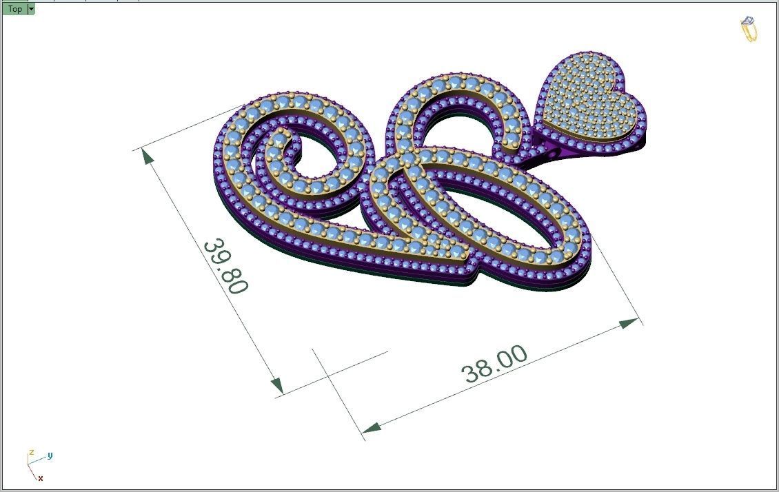 Custom Cursive Initial G Letter Diamond Pendant A to Z Alphabet 3D print model_4