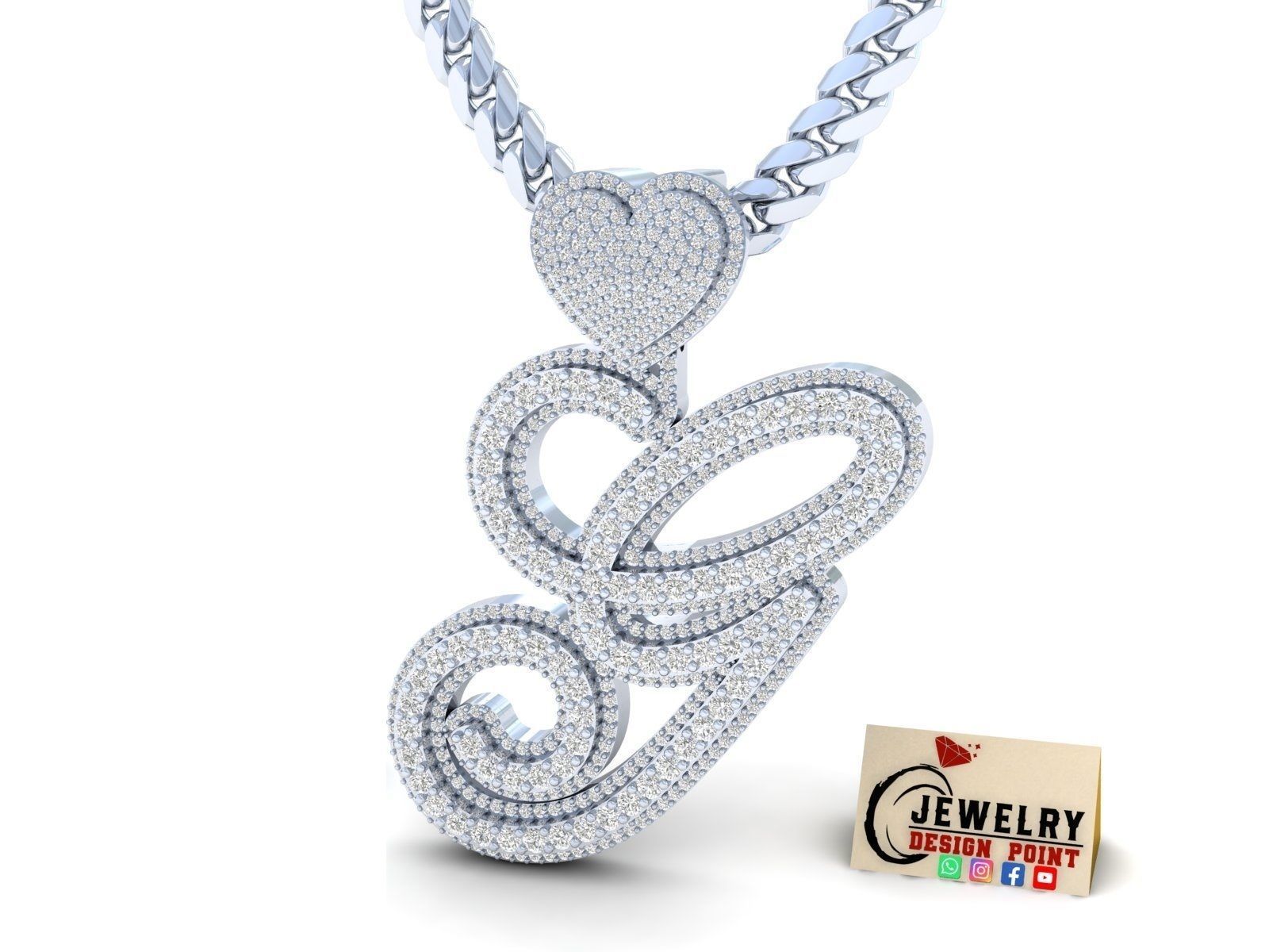 Custom Cursive Initial G Letter Diamond Pendant A to Z Alphabet 3D print model_3