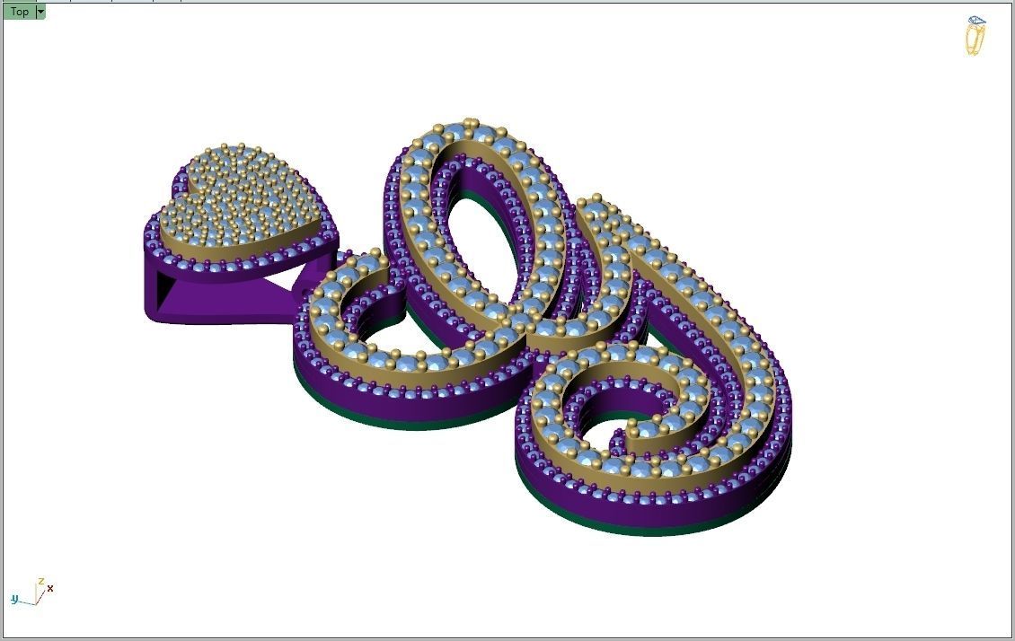 Custom Cursive Initial G Letter Diamond Pendant A to Z Alphabet 3D print model_9