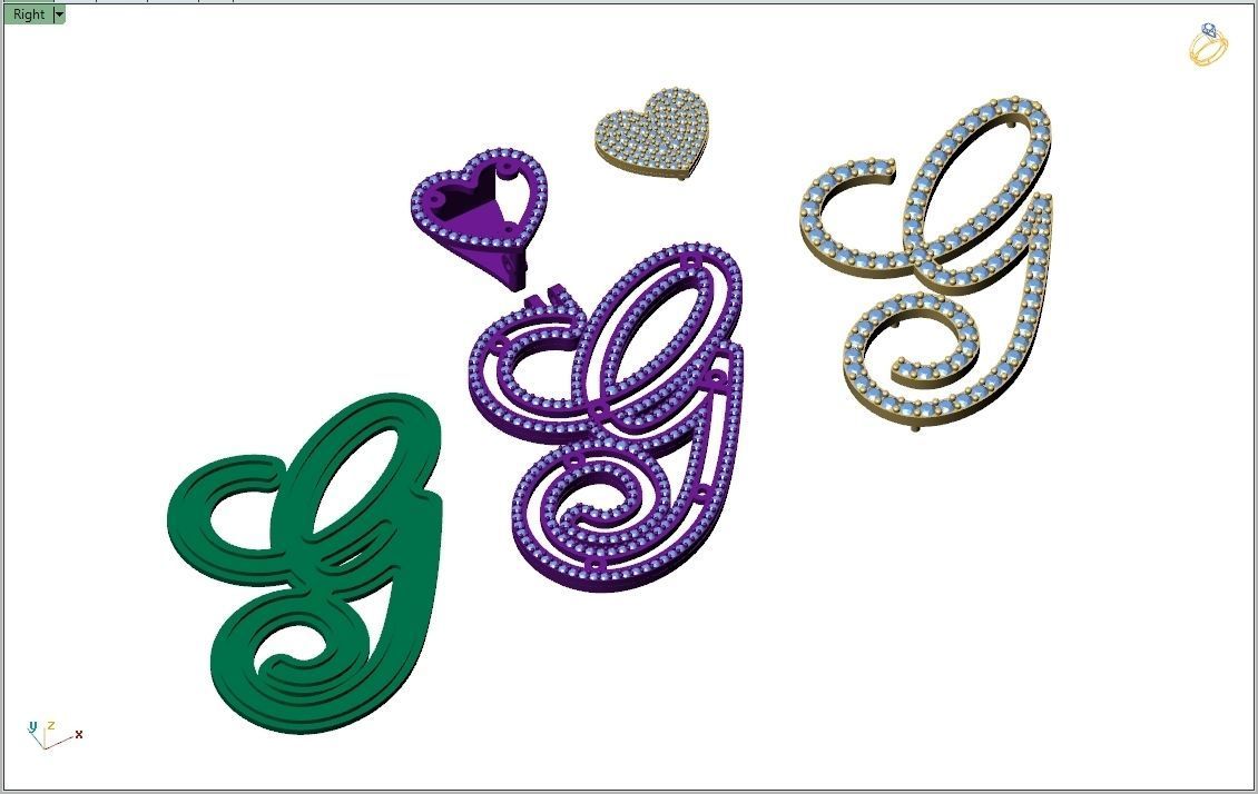 Custom Cursive Initial G Letter Diamond Pendant A to Z Alphabet 3D print model_13