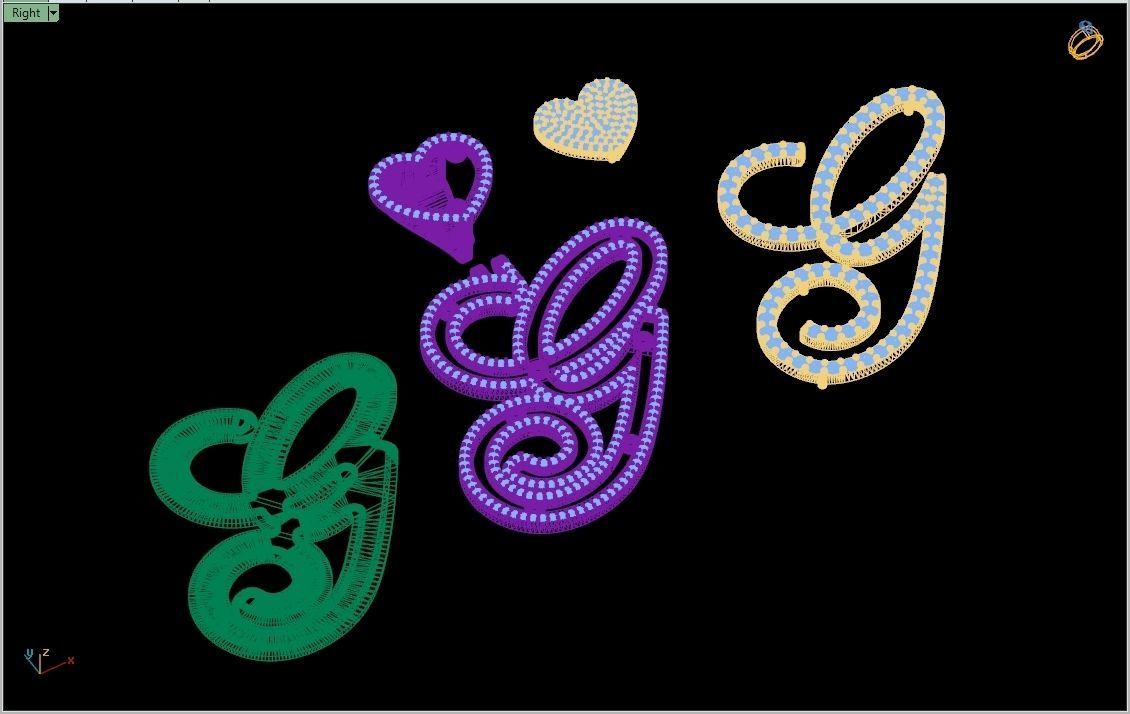 Custom Cursive Initial G Letter Diamond Pendant A to Z Alphabet 3D print model_16